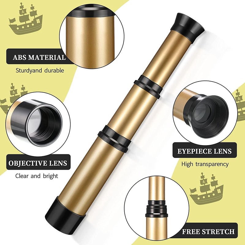 Aubric Kids Pirate Telescope & Compass Toy Kits 4pcs Pack Plastic Collapsible Handheld Retro Telescope Spyglass & Pocket Survival Gear Compass for Pirate Theme Party Cosplay Birthday Xmas Gift for Kids - Image 3